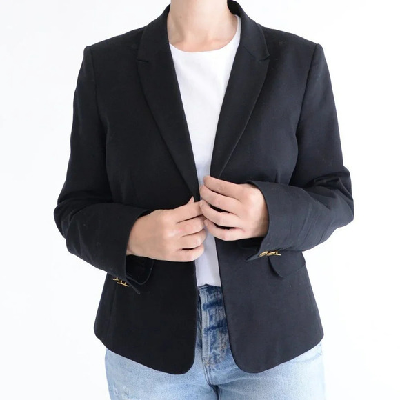 Vince Camuto Black Blazer with Single Gold Button Fitted Jacket Size 14 - Picture 2 of 13